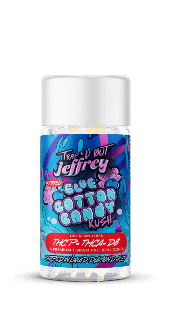 Trap’d Out Jeffrey – Blue Cotton Candy Kush Pre-Rolls (Hybrid)